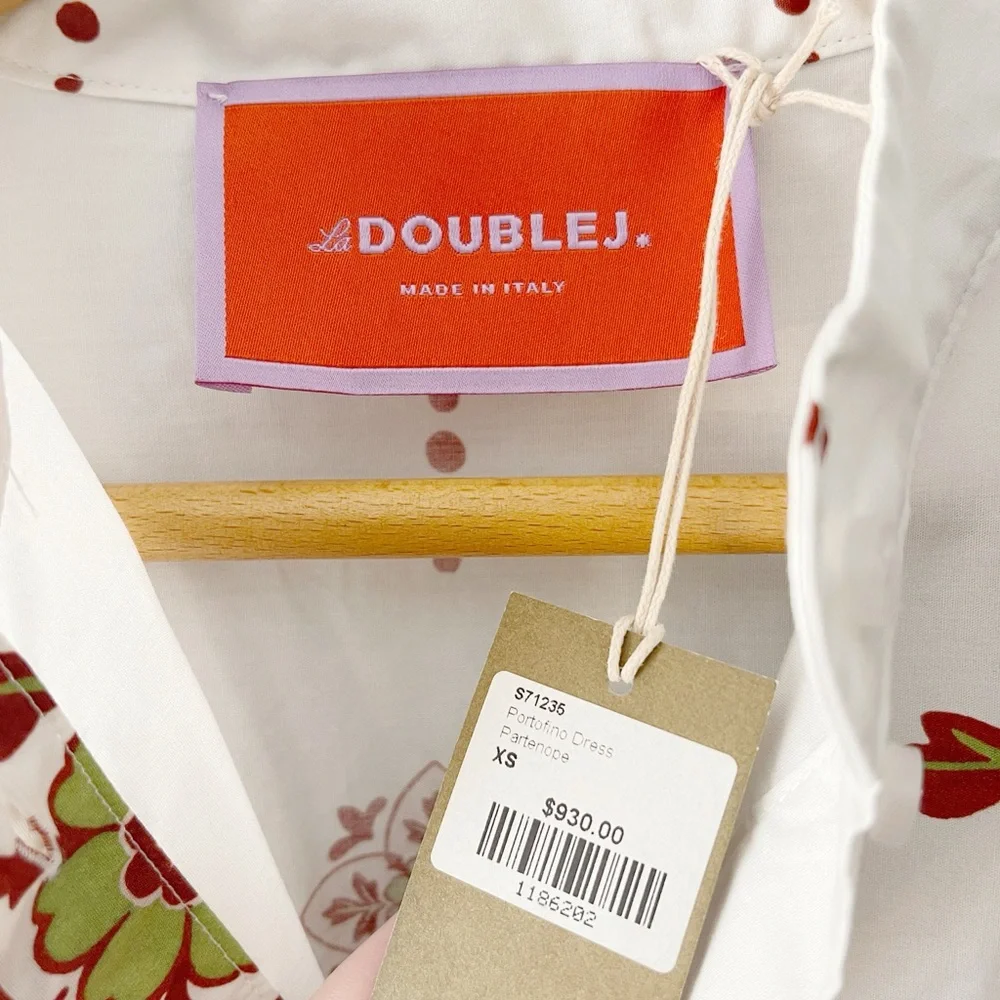 La DoubleJ Portofino Dress XS Partenope 1970s Tile Print Cotton Poplin Midi NWT - Picture 4 of 9